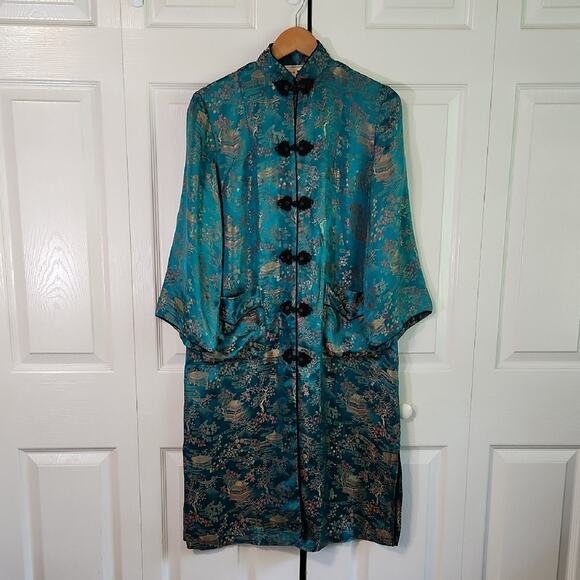 Vintage Peony Brand Shanghai China Robe Coat Size Med Satin Pankou Knot Button - Picture 1 of 11